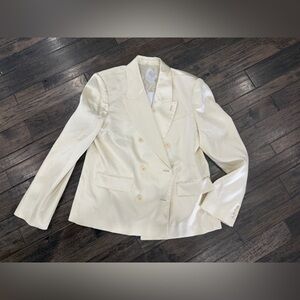 Helsa Heavy Satin Double Breasted Blazer Bone Size L NWT